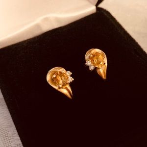 Solid 10K Citrine and Diamond Earrings